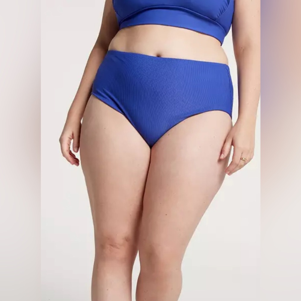 CALIA Women's Mid Rise Ribbed Swim Bottoms 2X In Blueberry Rib New $38 UPF 50+